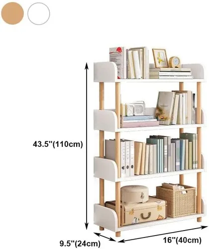 Miniatura 2 de Estantería de 4 niveles, estantería estándar para el hogar, moderna estantería de madera con estantes rectangulares para dormitorio, oficina, Blanco