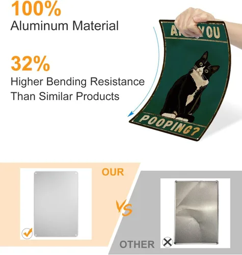 Miniatura 4 de ALKB Letrero de baño con diseño de gato esmoquin, divertido letrero de metal de 8 x 12 pulgadas – Are You Pooping – Decoración de pared de gloria