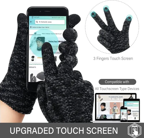 Miniatura 3 de FZ FANTASTIC ZONE Womens Winter Touchscreen Gloves for Cold Weather, Chenille Warm Knit Gloves
