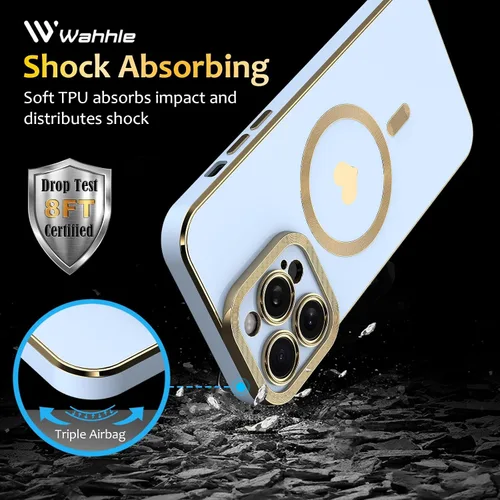 Miniatura 2 de Magsafe - Funda magnética para iPhone 13 Pro Max, cubierta de lujo chapada en forma de corazón, compatible con Magsafe para mujeres y niñas con Azul