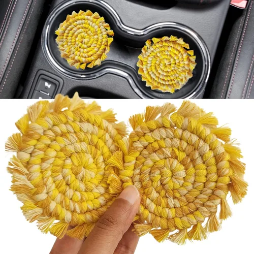 Miniatura 17 de Posavasos de Algodón para Automóvil 2 piezas Posavasos para Tazas de Automóvil Lindos Accesorios de Automóvil para Mujeres Posavasos para Portavasos