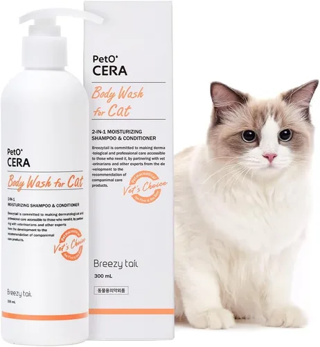 Champú y acondicionador todo en uno para gatos Breezytail PetO’Cera | Cuidado hipoalergénico de la piel y el pelaje de los gatos | Alivio de la
