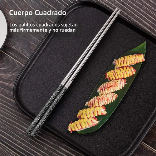 Miniatura 4 de Palillos de acero inoxidable chapados en titanio, palillos de metal reutilizables aptos para lavavajillas, palillos japoneses coreanos de primera A