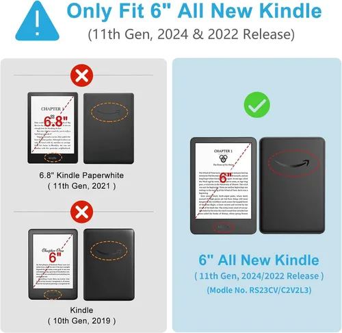 Miniatura 2 de TaIYanG Funda para Kindle de 6 pulgadas (versión 11ª generación 2024 y 2022), ligera, delgada y inteligente, de piel sintética, para lector Linght