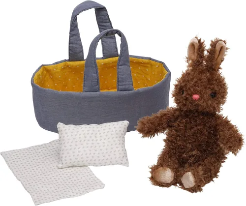 Miniatura 4 de Manhattan Toy Moppettes Beau Bunny - Juego de peluche con conejito de peluche, moisés de tela, manta y almohada