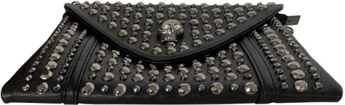 Miniatura 12 de Bolso de mano con cadena de remache para mujer, bolso de mano pequeño de piel sintética, bolso de hombro con asa superior, color negro