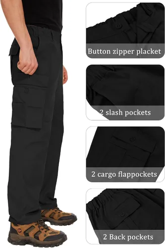 Miniatura 7 de LVCBL Pantalones cargo para hombre, ajuste relajado, tácticos, pantalones de trabajo, pantalones de algodón con bolsillos