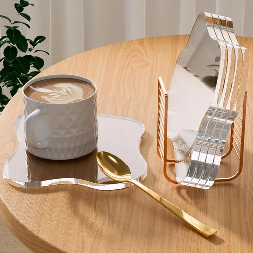 Miniatura 23 de Posavasos Decorativos de Acrílico, Posavasos Irregulares para Bar y Bebidas, Posavasos para Taza de Café con Forma de Nube Transparente, Perfecto