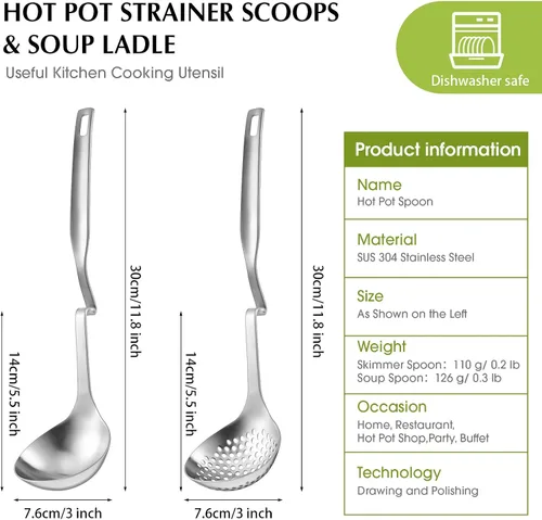 Miniatura 2 de Set de Cucharón Ranurado para Ollas Calientes Patelai de Acero Inoxidable, Cucharón para Sopa, Colador, Cucharones, Utensilio de Cocina para Ollas