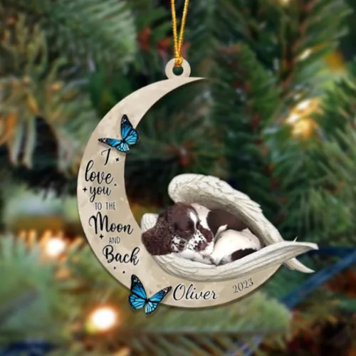Miniatura 152 de Adorno colgante personalizado de ángel durmiendo en la luna, perro sabueso afgano, nombre personalizado, acrílico impreso en 2D plano – cumpleaños