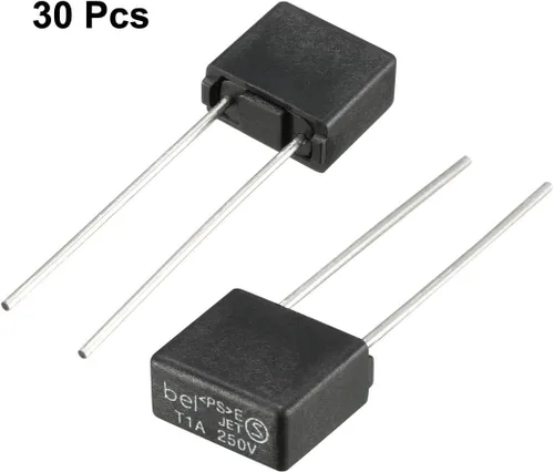 Miniatura 4 de uxcell 30pcs DIP montado en miniatura cuadrado lento golpe micro fusible T1A 1A 250V negro