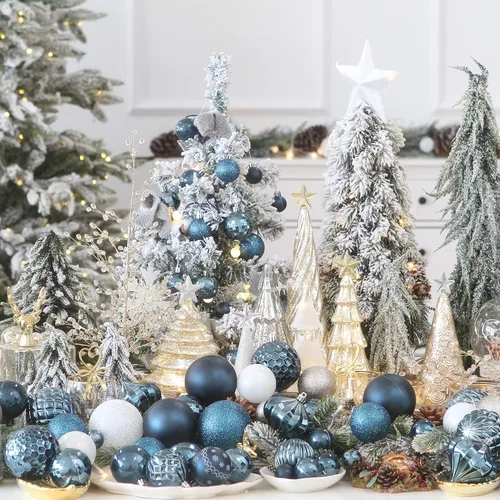 Miniatura 14 de Sea Team Paquete de 41 adornos de bolas de Navidad con cuerdas, bolas de tamaño mediano de 2.36 pulgadas, bombillas de Navidad de plástico Menta