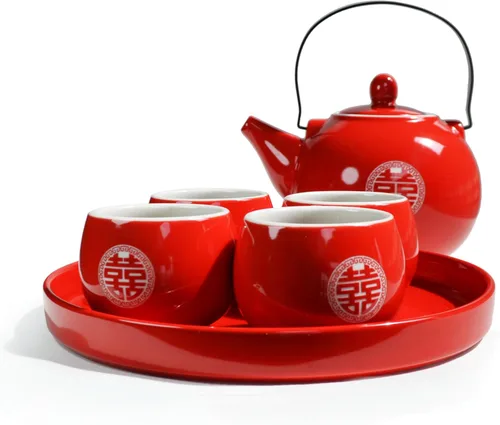 Miniatura 4 de Juego de regalo de té de porcelana china, tetera de servicio con 4 tazas y bandeja, elegante juego de ceremonia de té para adultos, decoración