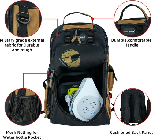 Miniatura 4 de MELOTOUGH Mochila de soldadura para herramientas y casco, paquete de equipo extremo con soporte para casco de gran capacidad, bolsa de Mochila