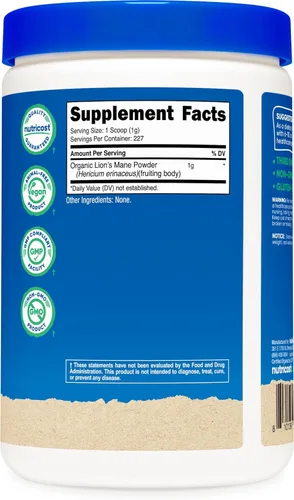 Miniatura 5 de Nutricost Polvo orgánico de hongo melena de león (8 onzas) - 227 porciones, suplemento orgánico certificado por USDA