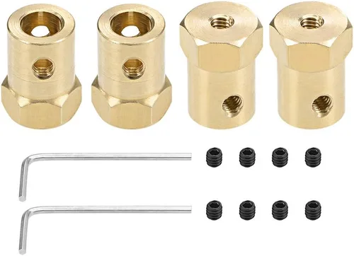 Miniatura 7 de uxcell Acoplador hexagonal de 0.118 in con motor de orificio hexagonal de latón conector de acoplamiento para ruedas de automóvil, neumáticos, motor
