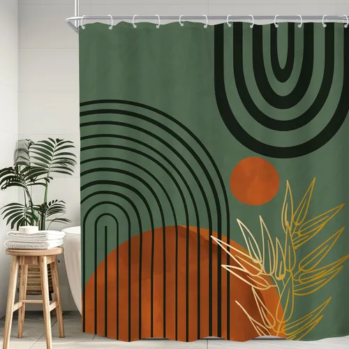 Miniatura 13 de KOMLLEX Cortina de ducha abstracta bohemia para decoración de baño, 60 pulgadas de ancho x 72 pulgadas de alto, cortina de ducha verde, hojas
