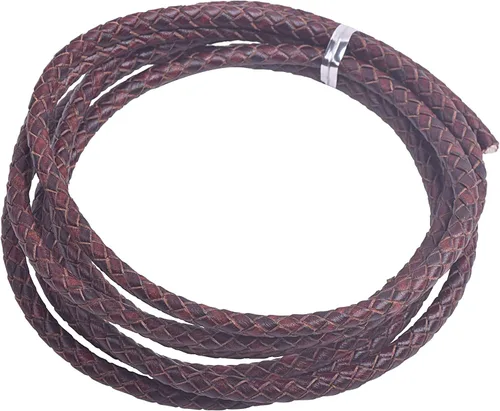 Miniatura 25 de KONMAY 2 yardas 8.0mm Cordón redondo de cuero trenzado auténtico marrón antiguo para corbata de bolo