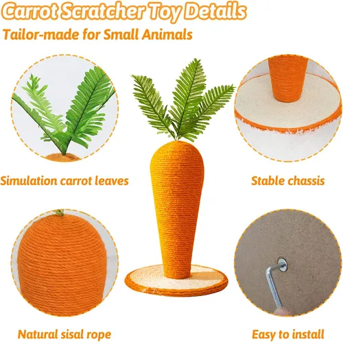 Miniatura 4 de Fhiny Juguete para rascar conejo, rascador interactivo de sisal natural para gatitos de interior, lindo poste rascador de uñas de conejo
