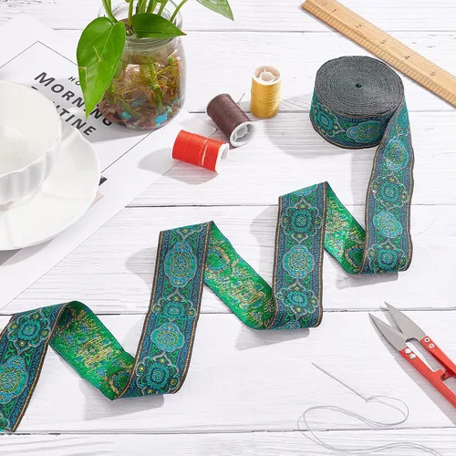 Miniatura 5 de FINGERINSPIRE Cinta jacquard vintage de 7.7 yardas, 1.3 pulgadas, con embriderizada, tela tejida con flecos para accesorios de ropa de bricolaje