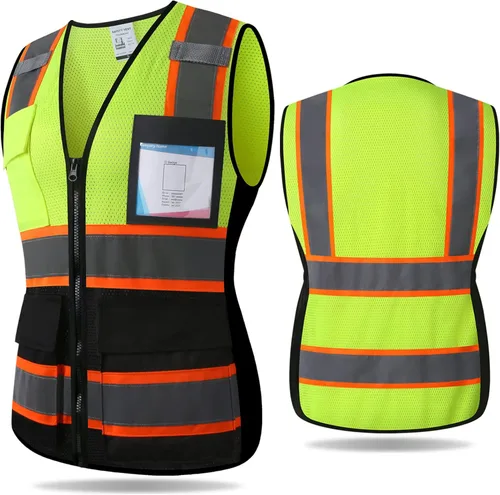 Miniatura 17 de Chaleco de seguridad reflectante para hombres y mujeres con 5 bolsillos y cierre frontal, chaleco de malla de alta visibilidad para construcción