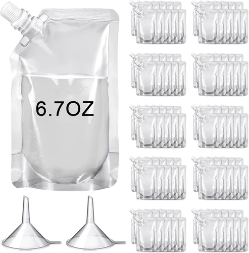 Miniatura 14 de Meanplan 100 bolsas de plástico reutilizables a granel, bolsas de plástico transparente a prueba de fugas para jugos con embudo para suministros