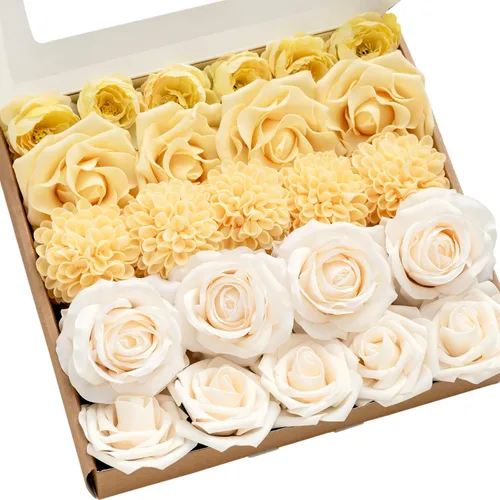 Miniatura 10 de Ling's moment Flores Artificiales de Seda Falsa Hortensias Rosas de Espuma Gardenias Falsas Combo para Bricolaje Ramos de Boda Centros de Mesa