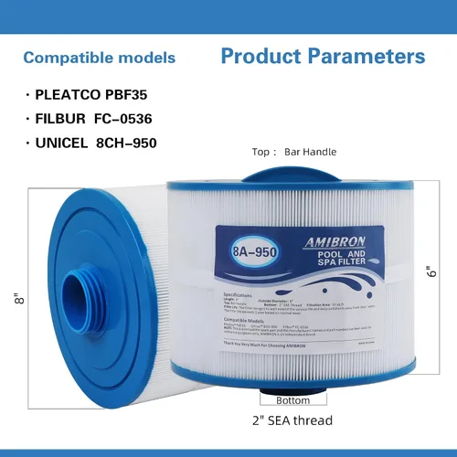 Miniatura 2 de 8CH-950 Bullfrog - Filtro de spa, compatible con PBF35, PBF50-F2S, 10-2785, FC-0536, XLS-834,15052, AK-90311, filtro de bañera de hidromasaje