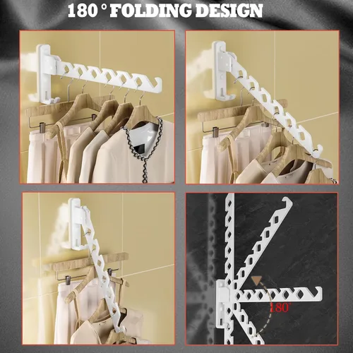 Miniatura 3 de Dr.DJ Soporte para colgar abrigos de pared, organizador de secado de ropa blanca, ganchos de aluminio, retráctiles, plegables, para interiores