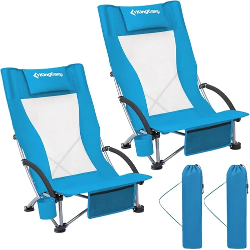 Miniatura 19 de KingCamp Silla de playa baja, silla de camping plegable con respaldo alto para adultos, asiento de malla transpirable de gran tamaño, silla portátil