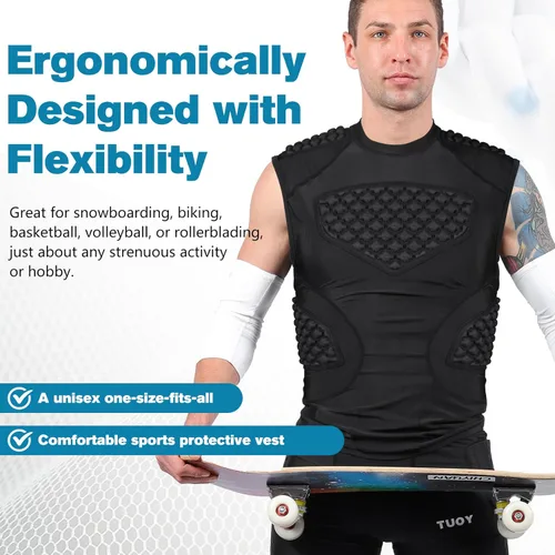 Miniatura 5 de DGXINJUN Chaleco protector de pecho de béisbol para hombre, camiseta acolchada con protector de esternón de corazón acanalado para sóftbol, fútbol