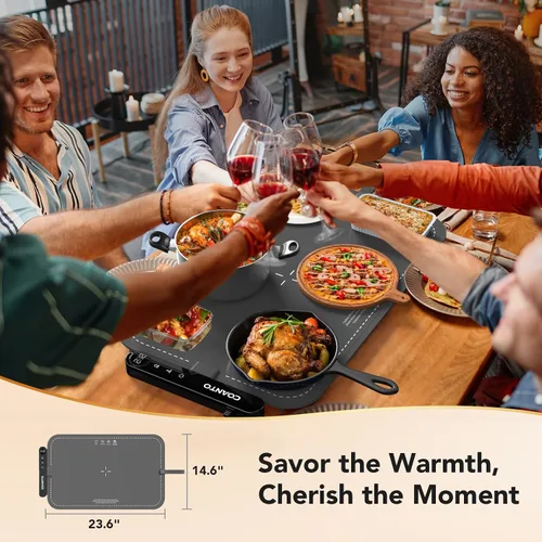 Miniatura 6 de Tapete de calentamiento para alimentos, bandeja de calentamiento impermeable para fiestas de buffets, calentador de alimentos con 7 ajustes de Gris