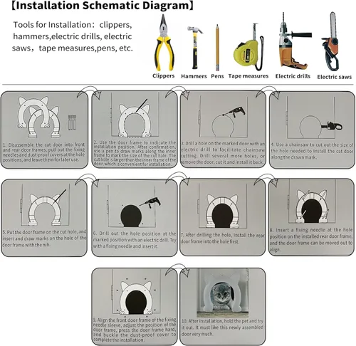 Miniatura 6 de Fhiny Puerta interior de puerta para gatos, puertas de gatitos de 8.5 pulgadas de diámetro sin solapa para pared, duraderas y fáciles de instalar
