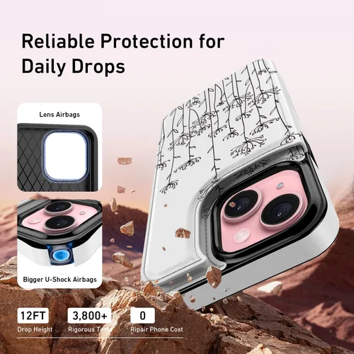 Miniatura 5 de FUNMIKO Funda tipo cartera para iPhone 13 Mini con tarjetero, bloqueo RFID, protección de grado militar y obras de arte impresas con rayos UV