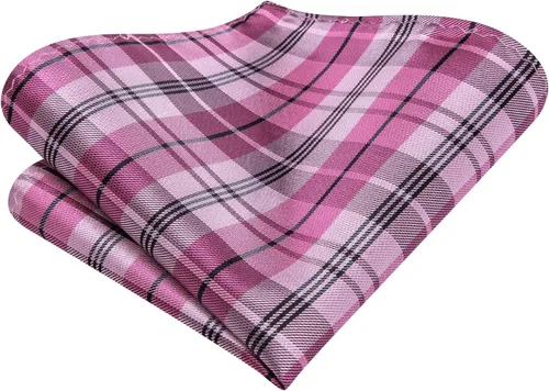 Miniatura 141 de Hi-Tie Corbata clásica de cachemira para hombre con pañuelo y gemelos a cuadros