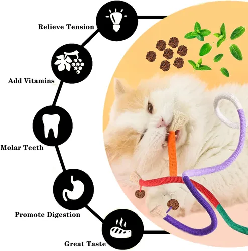 Miniatura 5 de Juguetes para gatos, 12 unidades, juguetes de hierba gatera para interiores, gatito, gato, Silvervine, masticar, molar, rasguño, cuerda de algodón