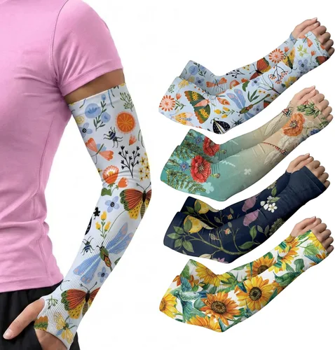 Miniatura 10 de ARMORAY Mangas de brazo para hombres y mujeres, protección solar UV, cubierta de tatuajes, manga deportiva para golf, correr, fútbol verde celestial