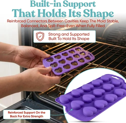 Miniatura 4 de Bakerpan Paquete de 3 mini moldes de silicona en forma de corazón para chocolate, dulces, gomitas, cubitos de hielo, gelatina y trufas