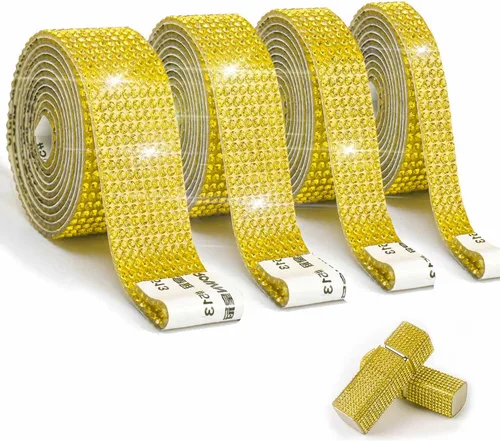 Miniatura 8 de 4 rollos de cinta autoadhesiva con diamantes de imitación, cinta de diamantes bling con pegatinas de 2 mm para manualidades, bodas, cumpleaños