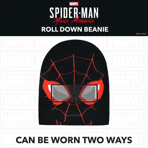 Miniatura 3 de Concept One Marvel Spider-Man Miles Morales Roll Down Cuff Beanie Hat, Knitted Winter Skull Cap