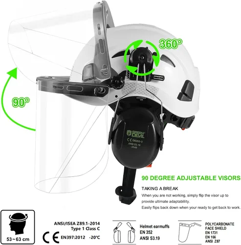 Miniatura 3 de Casco de Seguridad Forestal Casco de Motosierra con Visera Transparente Completa de Policarbonato y Orejeras 3 en 1 Casco Duro Forestal Protector