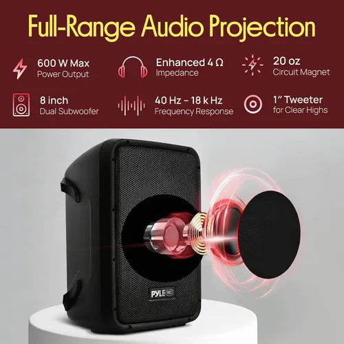 Miniatura 2 de Pyle - Paquete de bocina PA y mezclador DJ - Sistema de sonido inalámbrico Bluetooth portátil de 300 W con entradas USB SD XLR 1/4" RCA - Bocina