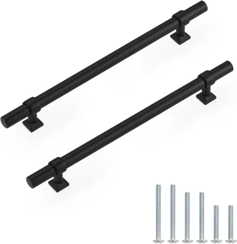 Miniatura 30 de Paquete de 5 pomos de gabinete negro mate, tiradores de gabinete de un solo agujero para cocina y baño, manija de barra en T de acero inoxidable