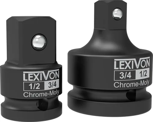 LEXIVON Adaptador de enchufe de impacto de 1/2" y 3/4", juego de 2 piezas | Reductor y aumentador de 1/2" ~ 3/4" Acero al cromo-Moly = clasificación