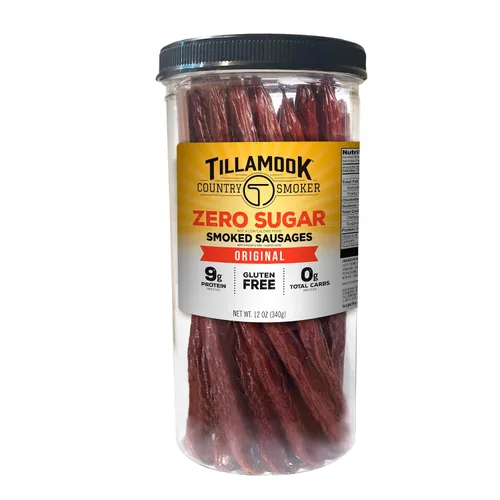 Tillamook Country Smoker Salchichas ahumadas sin azúcar aptas para dieta cetogénica, original, tarro alto de 12 onzas, 17 unidades