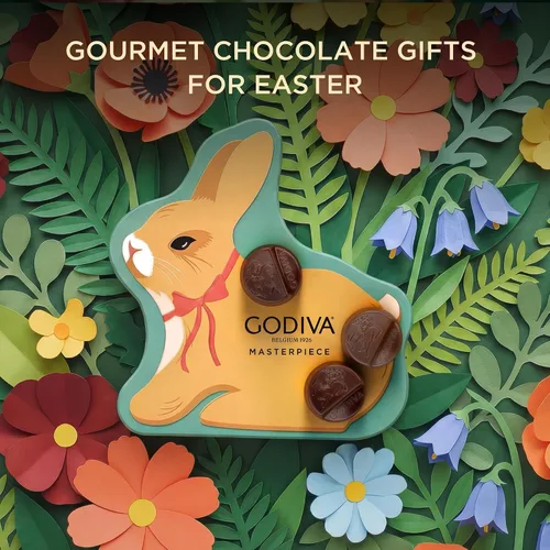 Miniatura 4 de Godiva Masterpieces - Lata de conejo de Pascua, leche surtida y chocolate negro con ganache y caramelo, regalos de chocolate gourmet de Pascua