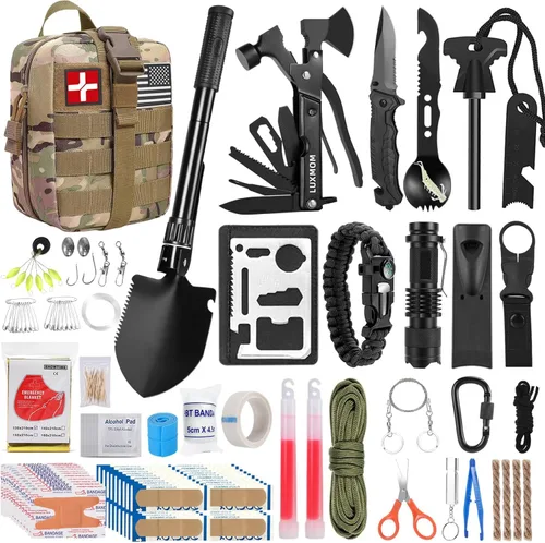 Miniatura 8 de Kit de supervivencia y de primeros auxilios, equipo de supervivencia profesional con bolsa de transporte para hombre, padre, esposo que gusten Caqui