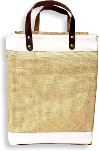 Miniatura 2 de Bolsa de mano ecológica con asa de cuero de yute y algodón