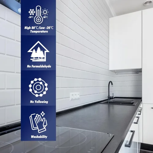 Miniatura 4 de Art3dwallpanels Protector contra salpicaduras blanco brillante, vinilo moderno, autoadhesivo, rayas, acabado brillante, uso en cocina y baño, 12 x