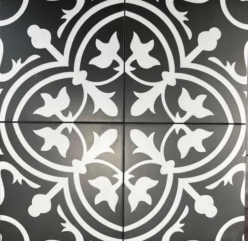 Flora 8x8 - Azulejo clásico moderno con patrón de porcelana Reverso negro y blanco (1)